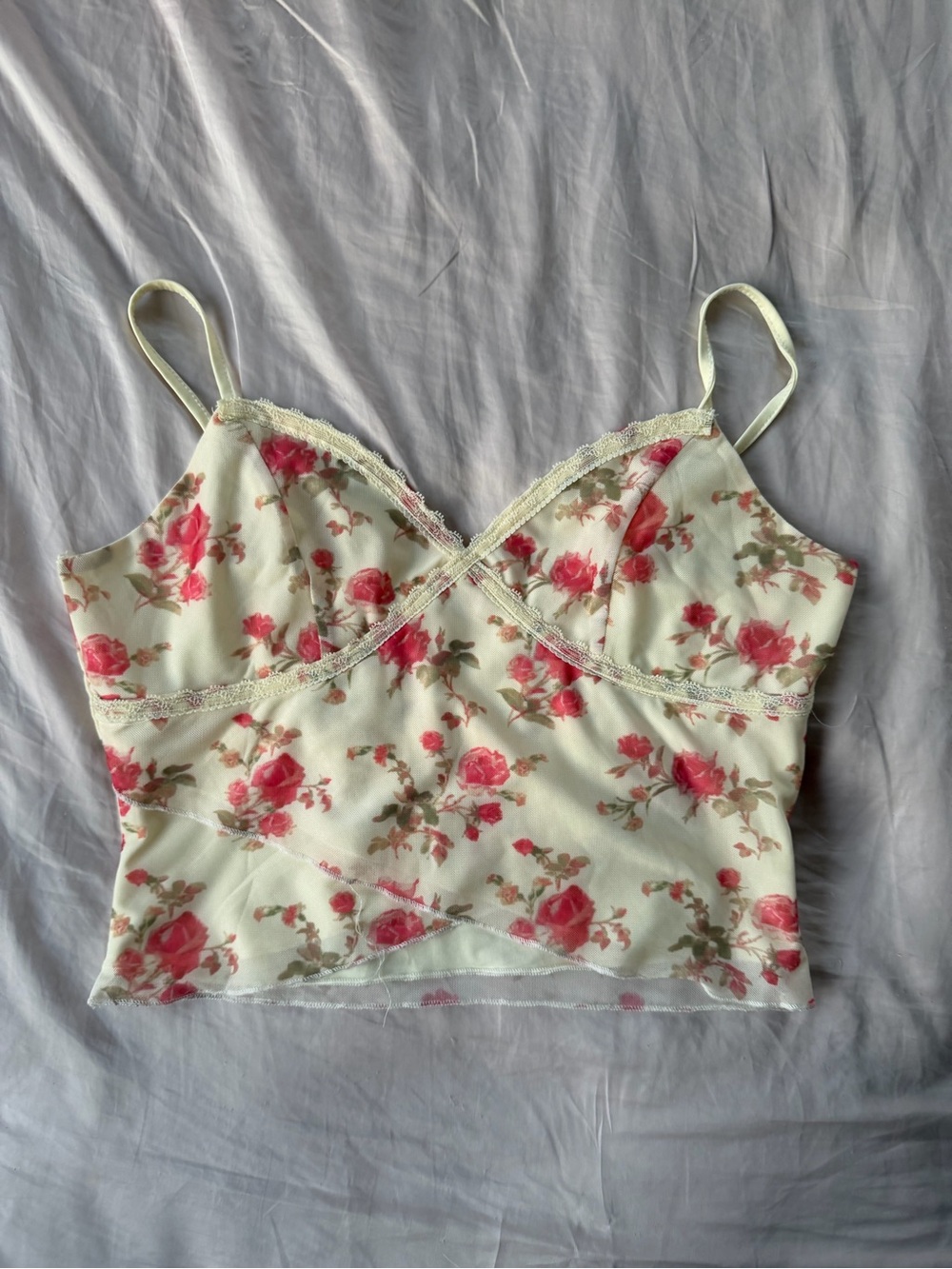 cream floral mesh lace camisole